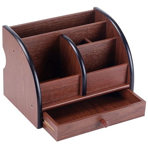 5 Compartment Luxury Brown Wood Office Desktop Organizer / Letter ...