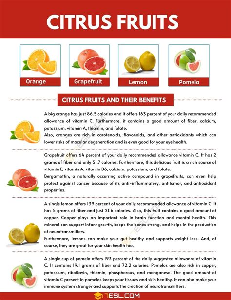 Citrus Fruits Names with Pictures • 7ESL | Fruit health, Fruit benefits ...