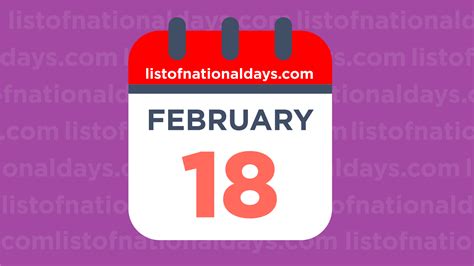 FEBRUARY 18TH: National Holidays,Observances & Famous Birthdays