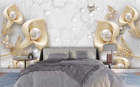 3D Wallpaper Design With Jewels and Flowers for Living Room - Magic Decor