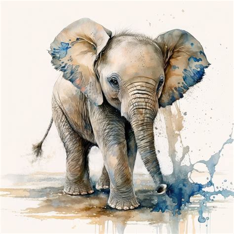 Baby Elephant Water Color Painting, Digital Art, Digital Print, Wall ...