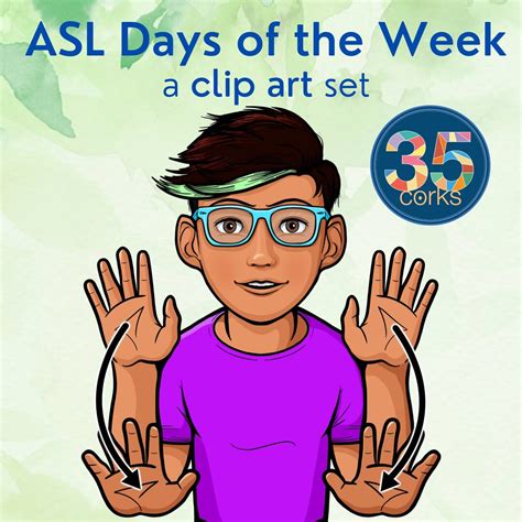 American Sign Language ASL Educational Clip Art Days of the Week - Etsy