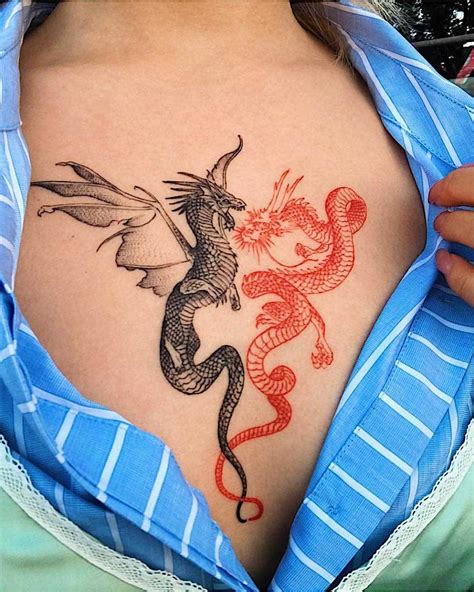 Red and black dragon tattoo by tattooist Oozy - Tattoogrid.net