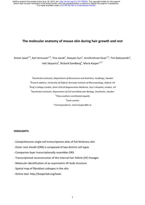 (PDF) The molecular anatomy of mouse skin during hair growth and rest