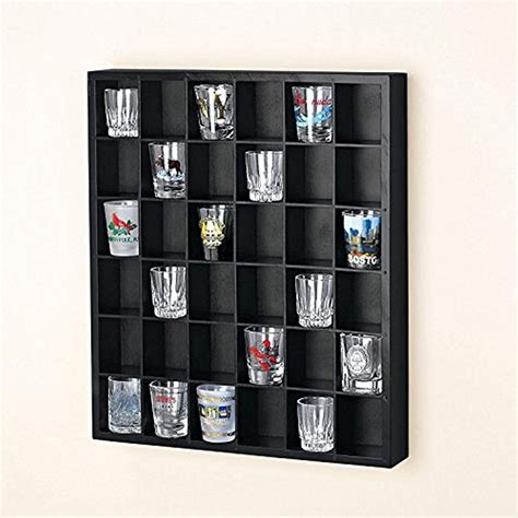 Jumbl Wood Shot Glass Wall Curio Display case - Black - Walmart.com ...