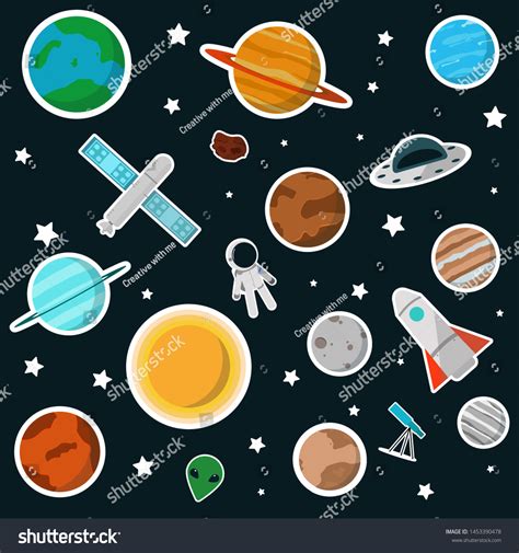 Space Stickers Collection Flat Style Cute Stock Vector (Royalty Free ...