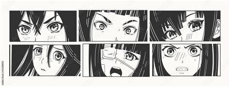 Six pairs of Asian Eyes look. Manga style. Japanese cartoon Comic ...