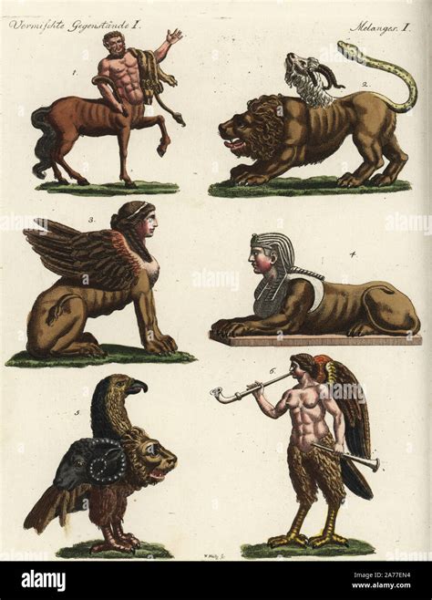 Mythical creatures: centaur 1, chimera 2, Greek sphinx 3, Egyptian ...