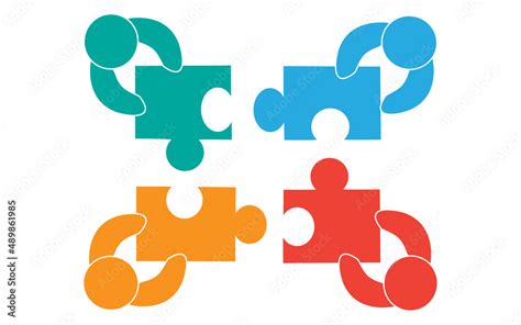 Teamwork people with puzzle pieces top view. Teamwork people vector for ...