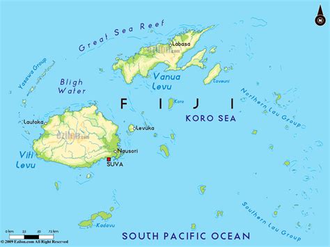 Large physical map of Fiji with major cities | Fiji | Oceania ...