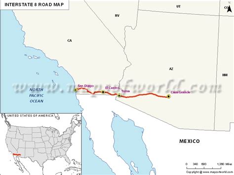 Interstate 8 (I-8) Map - San Diego, California to Casa Grande, Arizona