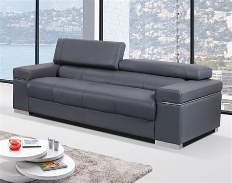 Contemporary Sofa Upholstered In Grey Thick Italian Leather Prime ...