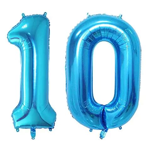 40inch Big 10 Number Balloons Blue Large Foil Mylar Number 10 Balloons ...