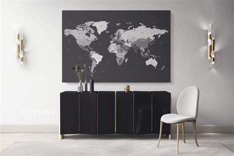 Black and White World Map Canvas, World Map Canvas, Map of the World ...