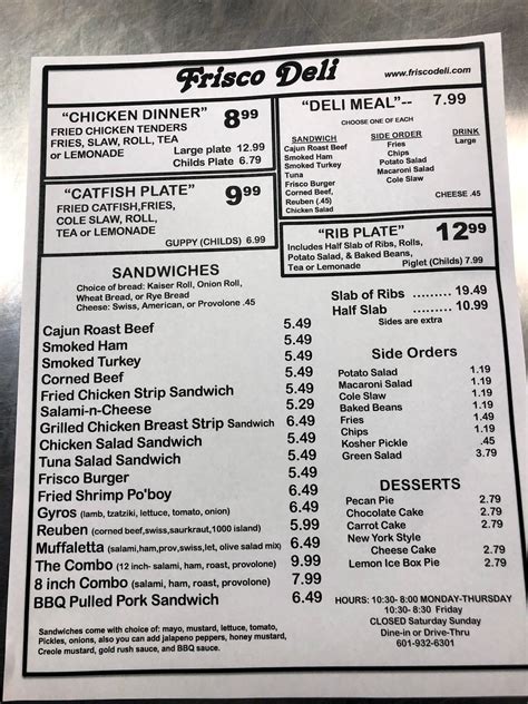 Menu at Frisco Deli BBQ, Pearl, Phillips Ln