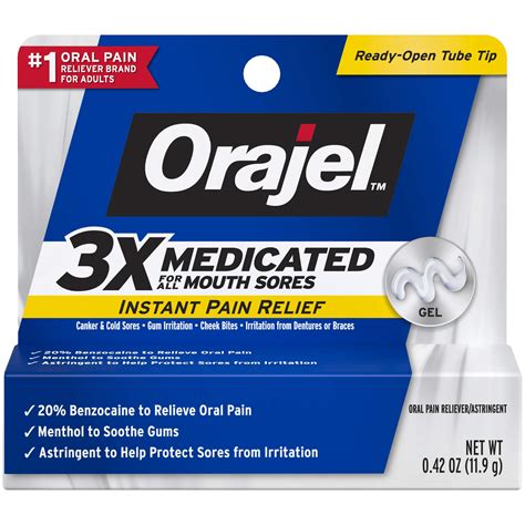 Orajel 3X for Mouth Sores Maximum Strength Gel Tube, 0.42 Ounce New