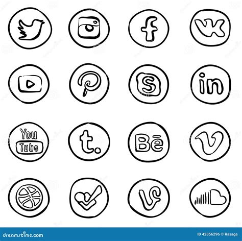 Hand Drawn Social Media Icons Vector Illustration | CartoonDealer.com ...