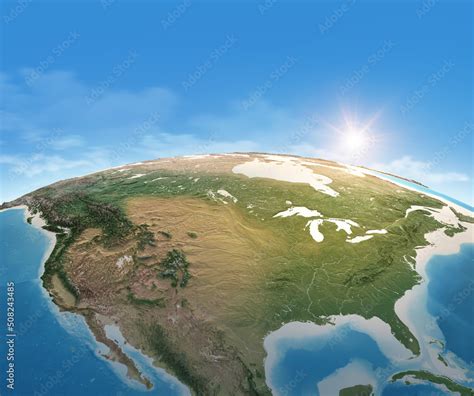 Physical map of Planet Earth, focused on USA, North America. Satellite ...