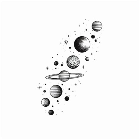 Premium Photo | A black and white drawing of planets and stars ...