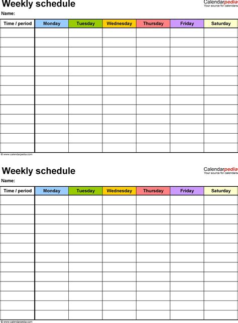 Printable Weekly Schedule Monday Through Friday