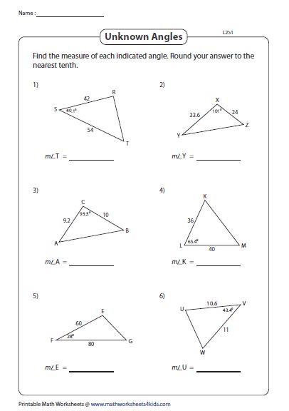 Cosine Rule Finding Angles Worksheet - Angleworksheets.com