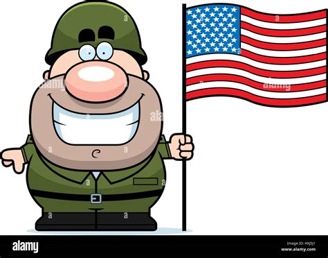 A cartoon illustration of an army soldier with an American flag Stock ...