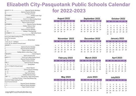 [ECPPS] Elizabeth City-Pasquotank Public Schools Calendar 2023