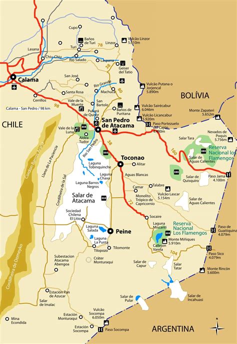 Tourist Map of Surroundings of San Pedro de Atacama - Ontheworldmap.com