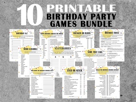 10 Birthday Party Games Bundle, Printable Birthday Trivia Games, Adult ...