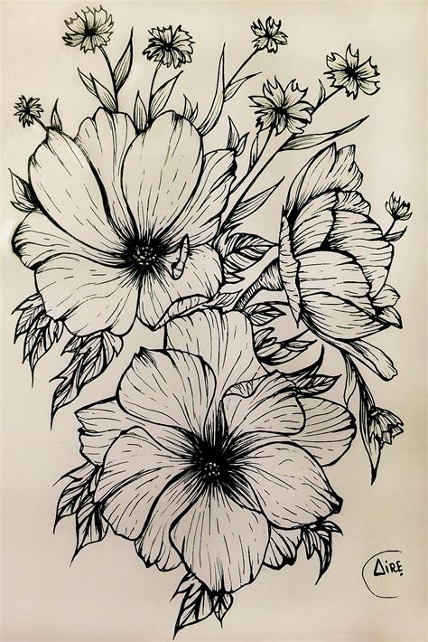 Flower sketch Ink | Disegno di fiori, Disegno fiori, Dipinti artistici