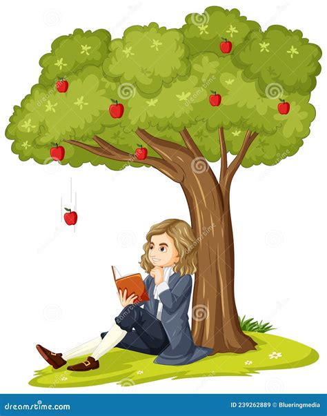 Sir Isaac Newton Sitting Down Under the Apple Tree Reading a Book Stock ...