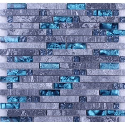 Blue glass stone mosaic wall tiles gray marble tile kitchen backsplash ...