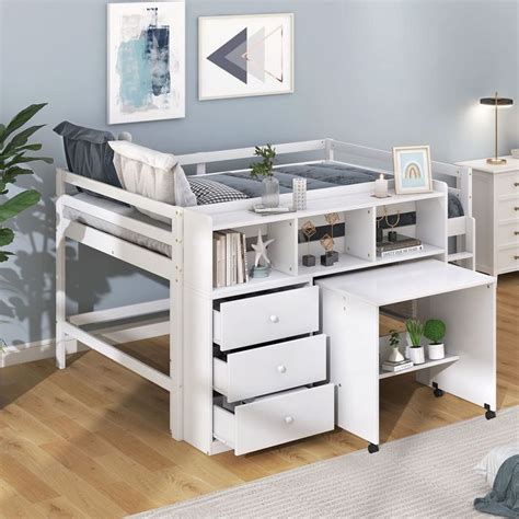 Harper & Bright Designs Full Size Low Loft Bed with Desk and Storage ...