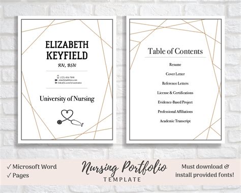 Nursing Portfolio Template, Geometric Gold, Registered Nurse Template ...