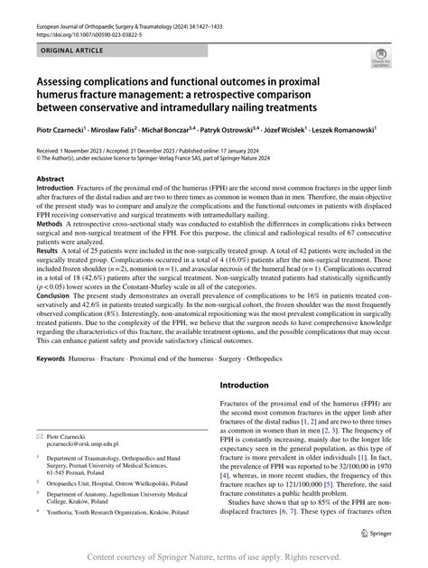 Assessing complications and functional outcomes in proximal humerus ...