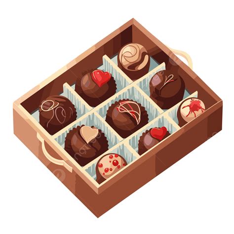 Box Of Chocolates Vector, Sticker Clipart In A Wooden Box With ...