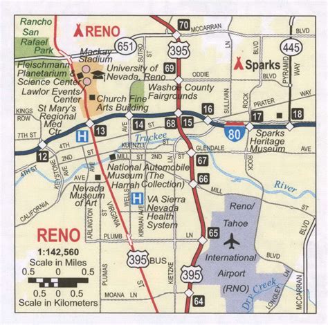 Reno road map, highway Reno NV city and surrounding area