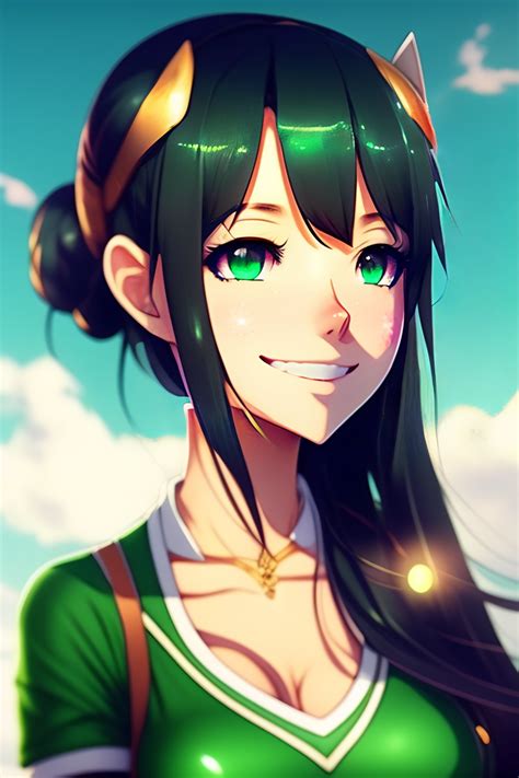 Lexica Cute Anime Girl, Green Eyes, Green And Black Hair,, 53% OFF