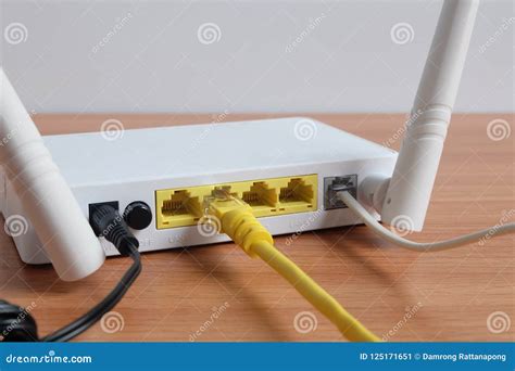 Modem Router Wifi Wireless Connect Lan Cable on Wooden Stock Image ...