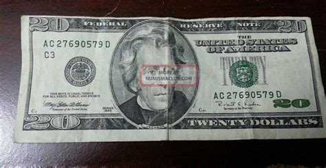 1996 $20 Dollar Bill Error Misprint Misalignment Serial Heavy Circulated