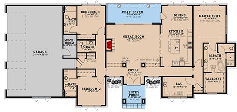 Mid-Century Modern House Plan with Split Bedrooms and 3-Car Garage ...