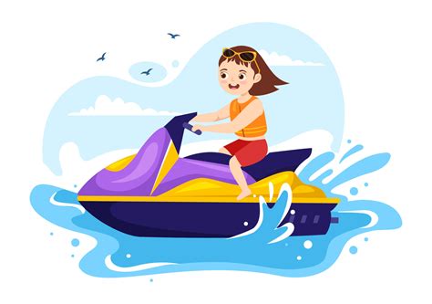 Kids Ride Jet Ski Illustration Summer Vacation Recreation, Extreme ...