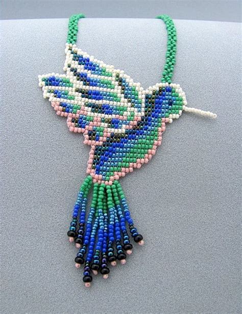 Seed Beaded Hummingbird Beadwork Necklace Art Jewelry | Etsy | Beaded ...