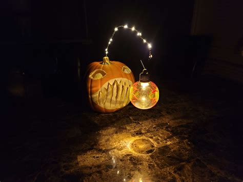 My take on an angler fish pumpkin carving : r/pics