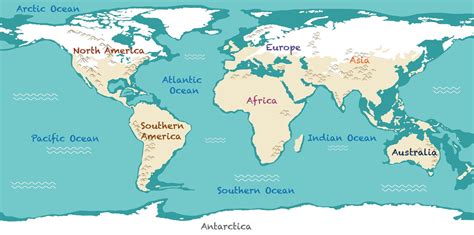 World map with continents names and oceans 1591207 Vector Art at Vecteezy