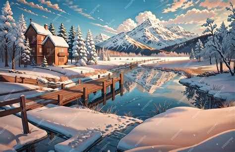 Premium AI Image | anime style a painting of a snowy landscape with a ...