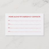 pet emergency contacts business card | Zazzle