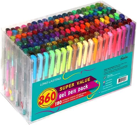 Feela 360 Colors Gel Pens Set 180 Unique Pen Plus 180 Refills for Adult ...