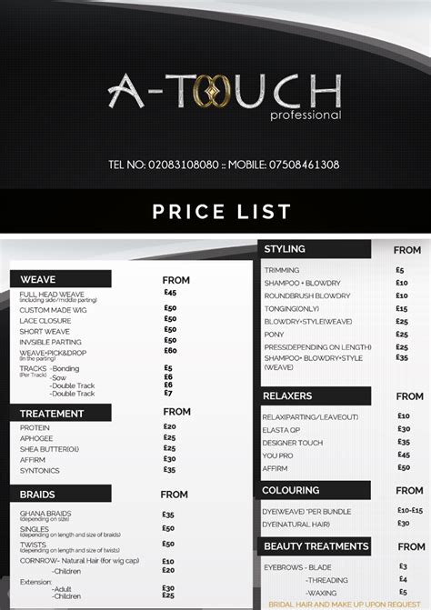 Hair Salon Price List Template - prntbl.concejomunicipaldechinu.gov.co