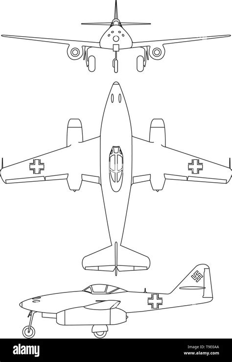 Turbine world war 2 airplane blueprint line vector illustration Stock ...